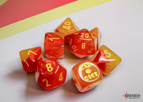 Gemini Gellow-Red/yellow Polyhedral Luminary 7-Dice Set (with bonus die) - Image 4